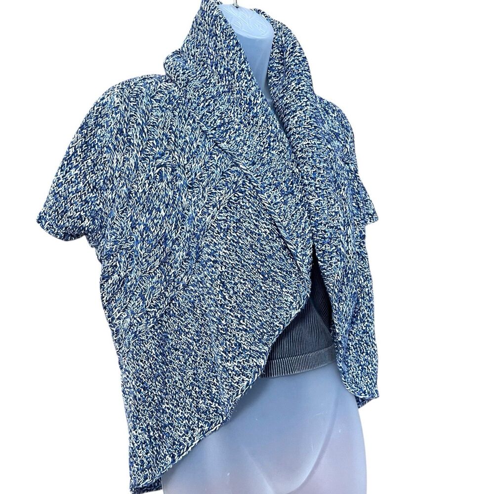 Vtg Y2K Express Blue Short Sleeve Shrug Sweater Sz M  Wide Fold Over Collar